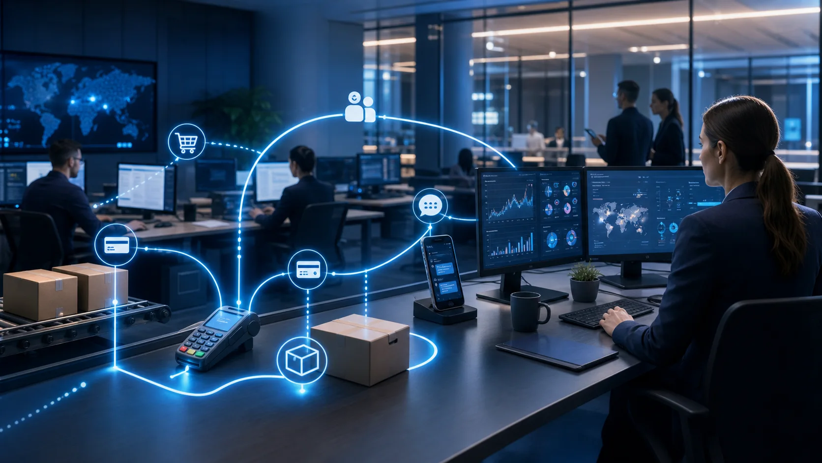Procesos de ventas, pagos, mensajería e inventario conectados automáticamente